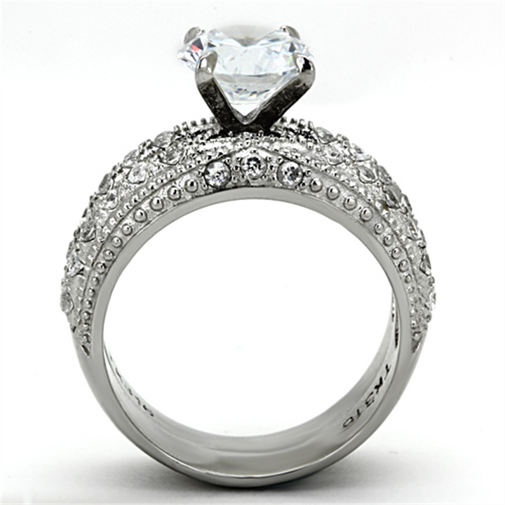 Womens Stainless Steel 316 Vintage 3.25 Carat Cubic Zirconia Wedding Ring Set Image 3