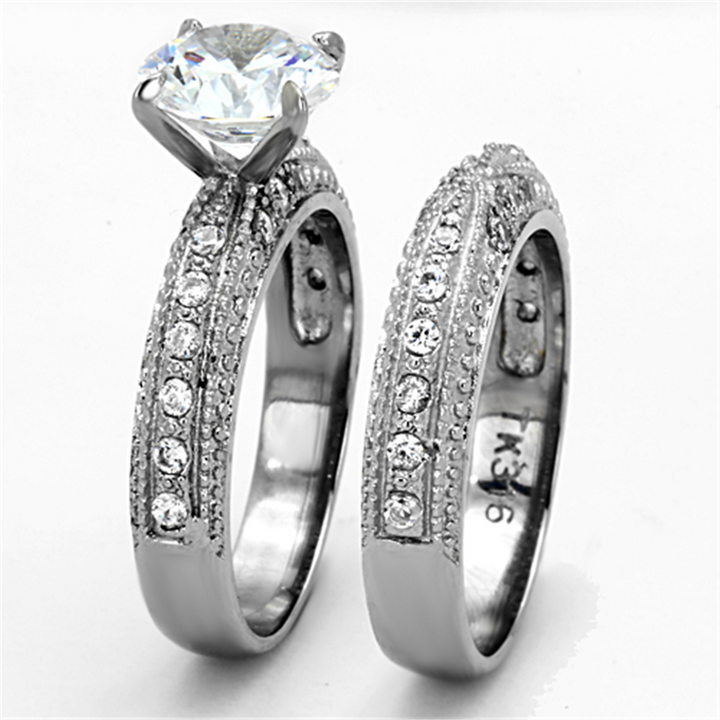 Womens Stainless Steel 316 Vintage 3.25 Carat Cubic Zirconia Wedding Ring Set Image 4