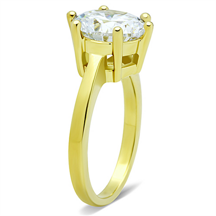 Womens Stainless Steel 316 14K Gold Plated 3.5 Carat Zirconia Engagement Ring Image 4