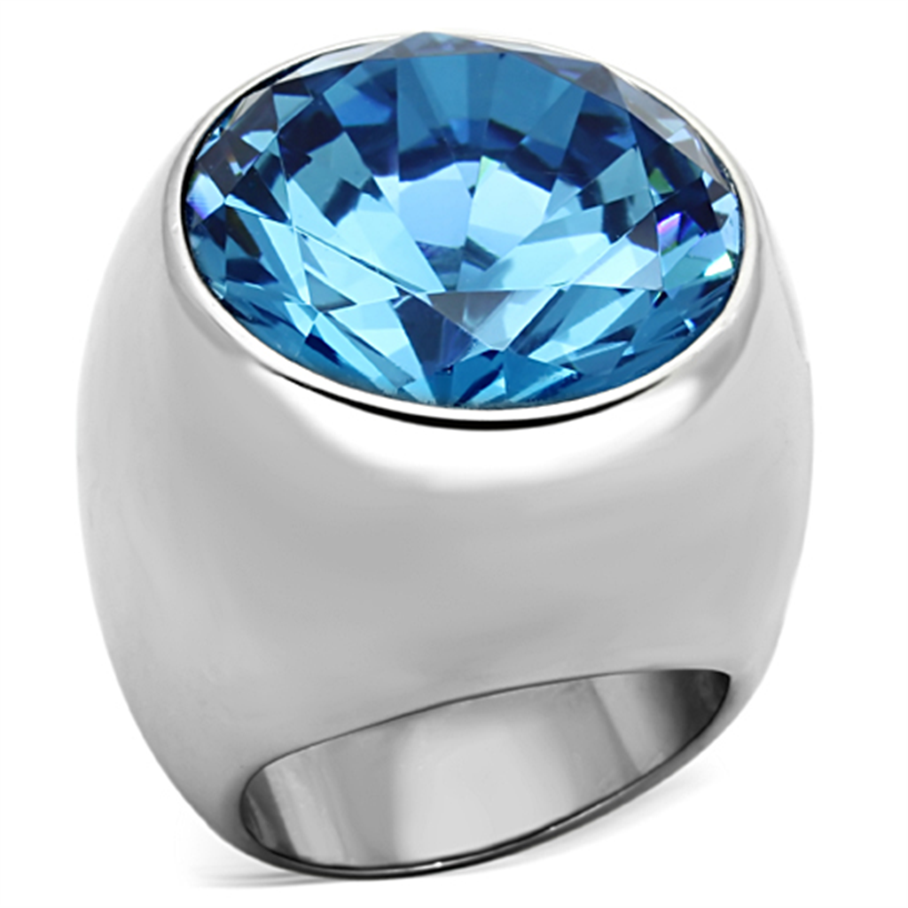 Women's Stainless Steel 316 Aquamarine Synthetic Glass Dome Cocktail Ring Image 1