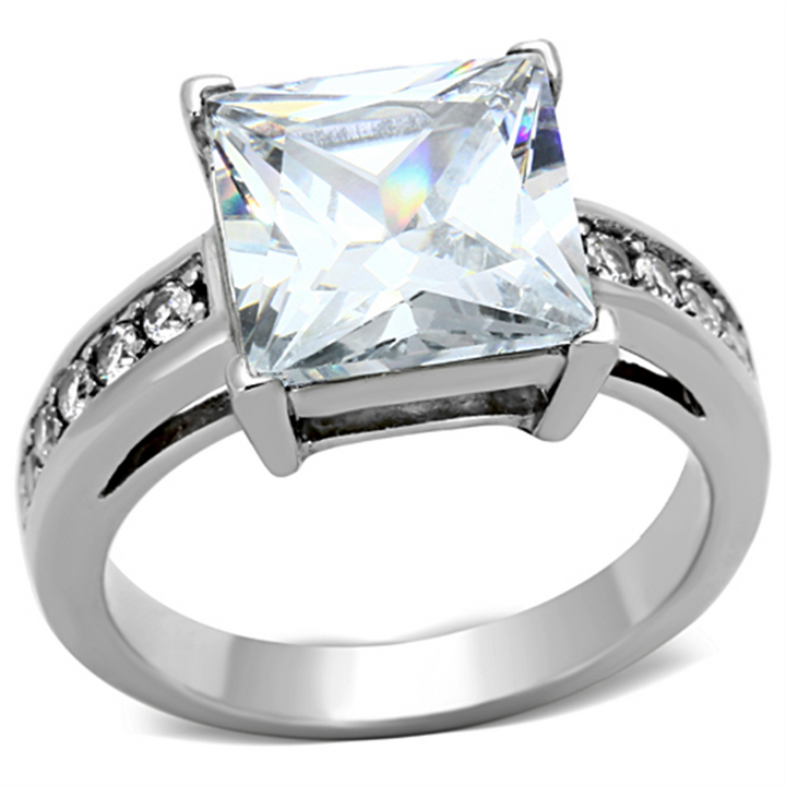 Womens Stainless Steel 316 Princess Cut 5.95 Carat Zirconia Engagement Ring Image 1