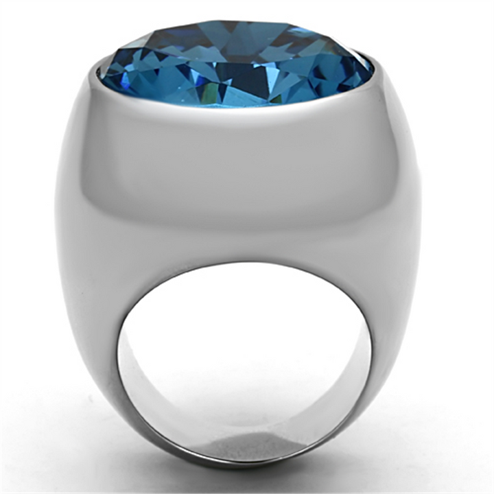 Women's Stainless Steel 316 Aquamarine Synthetic Glass Dome Cocktail Ring Image 3