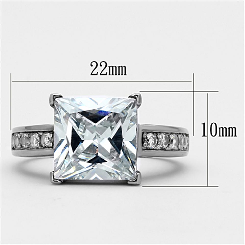 Womens Stainless Steel 316 Princess Cut 5.95 Carat Zirconia Engagement Ring Image 2