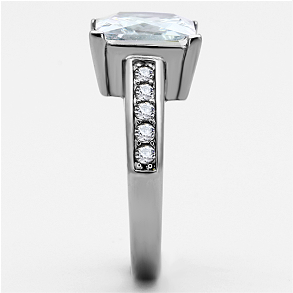 Womens Stainless Steel 316 Princess Cut 5.95 Carat Zirconia Engagement Ring Image 4