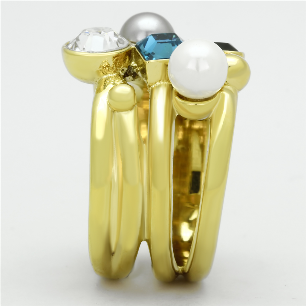 Womens Stainless Steel 316 Gold Plated Cocktail Cluster Fashion Ring Image 4