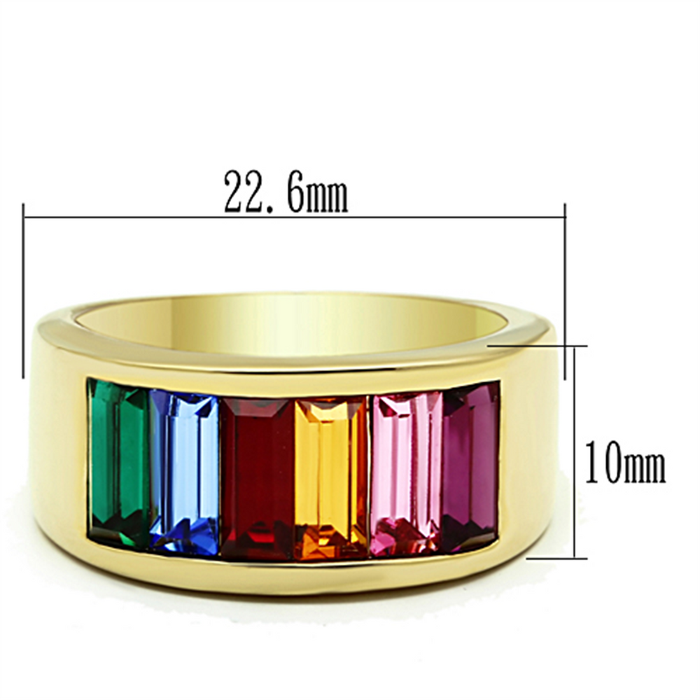 Womens Stainless Steel 316 Multi-Color Baguette Crystals Gold Plated Fashion Ring Image 2