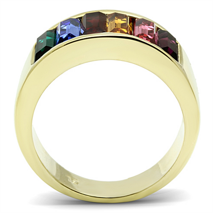 Womens Stainless Steel 316 Multi-Color Baguette Crystals Gold Plated Fashion Ring Image 3