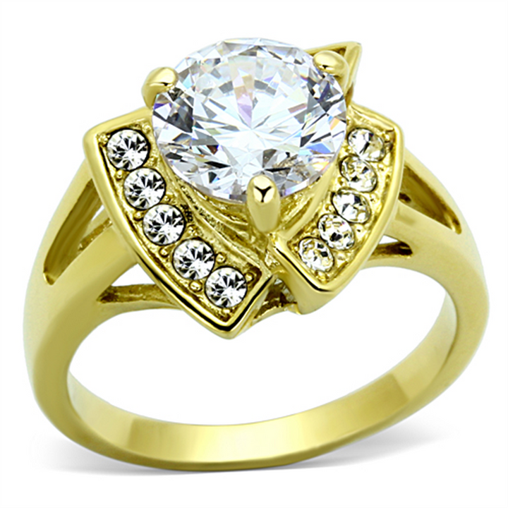 Womens Stainless Steel 316 14K Gold Plated 3.1 Carat Zirconia Engagement Ring Image 1