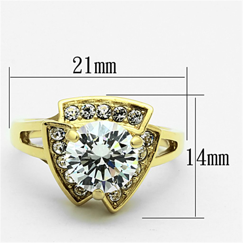 Womens Stainless Steel 316 14K Gold Plated 3.1 Carat Zirconia Engagement Ring Image 2