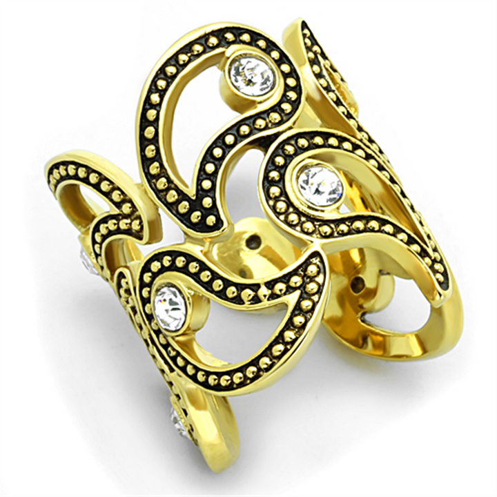Womens Stainless Steel 316 Gold Ion Plated Crystal Cuff Cocktail Fashion Ring Image 1