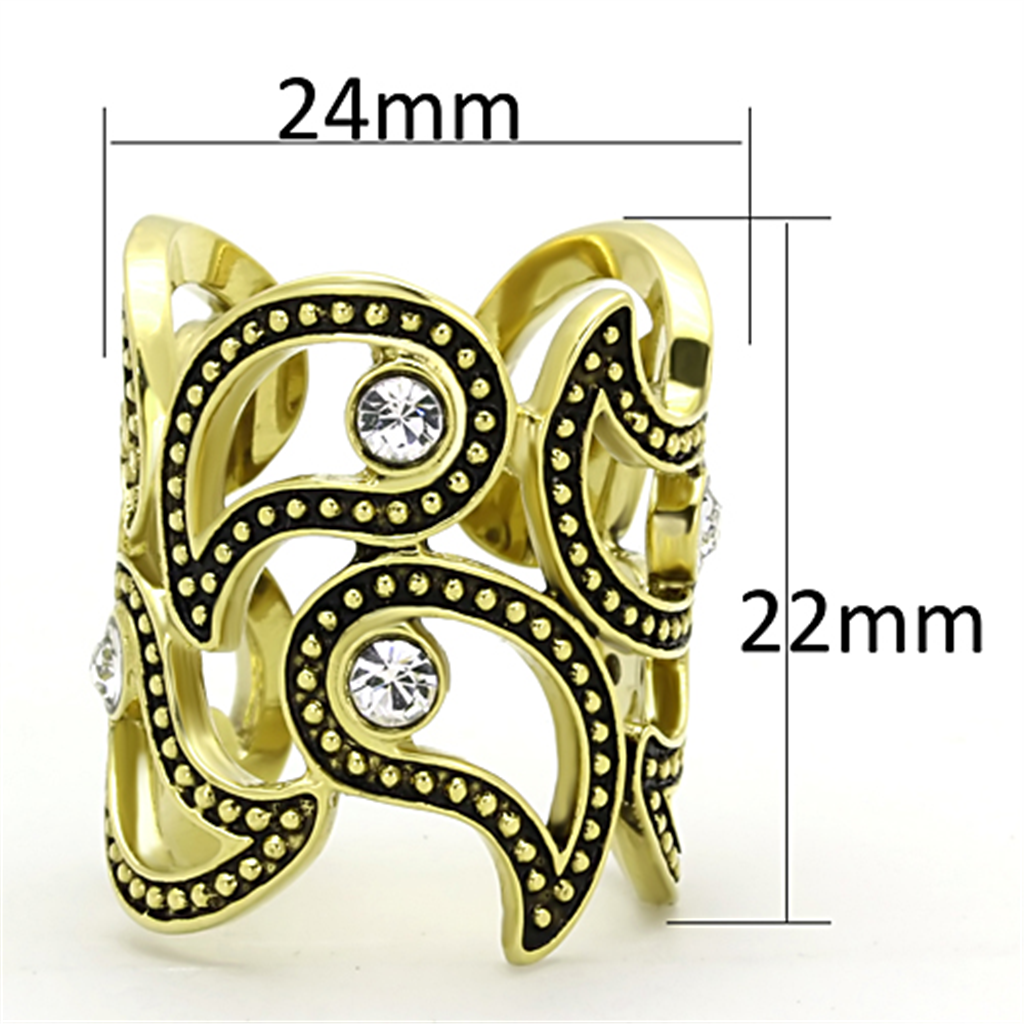 Womens Stainless Steel 316 Gold Ion Plated Crystal Cuff Cocktail Fashion Ring Image 2
