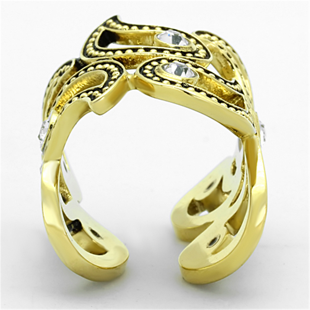 Womens Stainless Steel 316 Gold Ion Plated Crystal Cuff Cocktail Fashion Ring Image 3