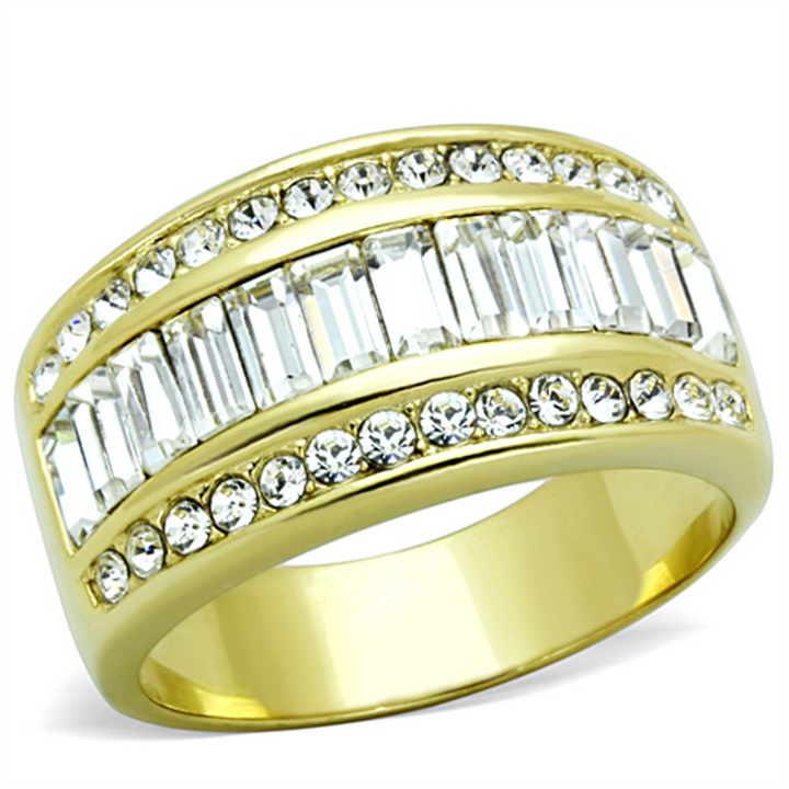 Women's Stainless Steel 316 Crystals 14K Gold Ion Plated Anniversary Ring Image 1