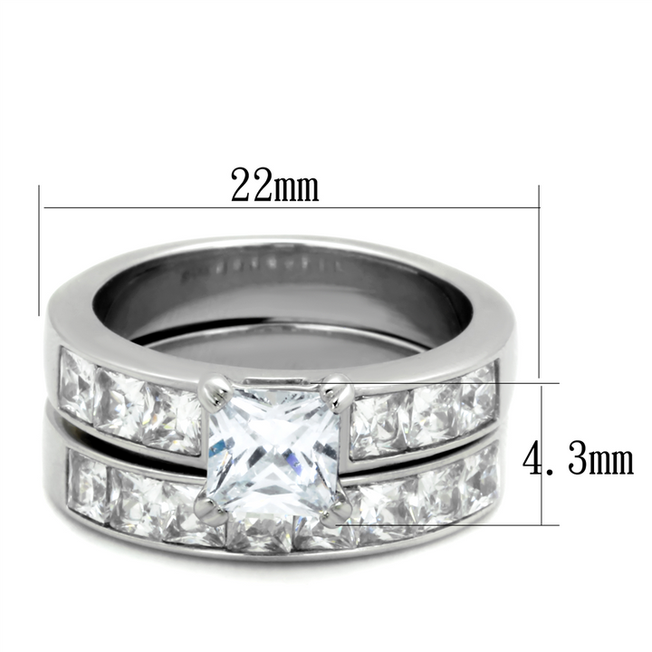 Women's Stainless Steel 316 Princess Cut 3.75 Carat Zirconia Wedding Ring Set Image 2