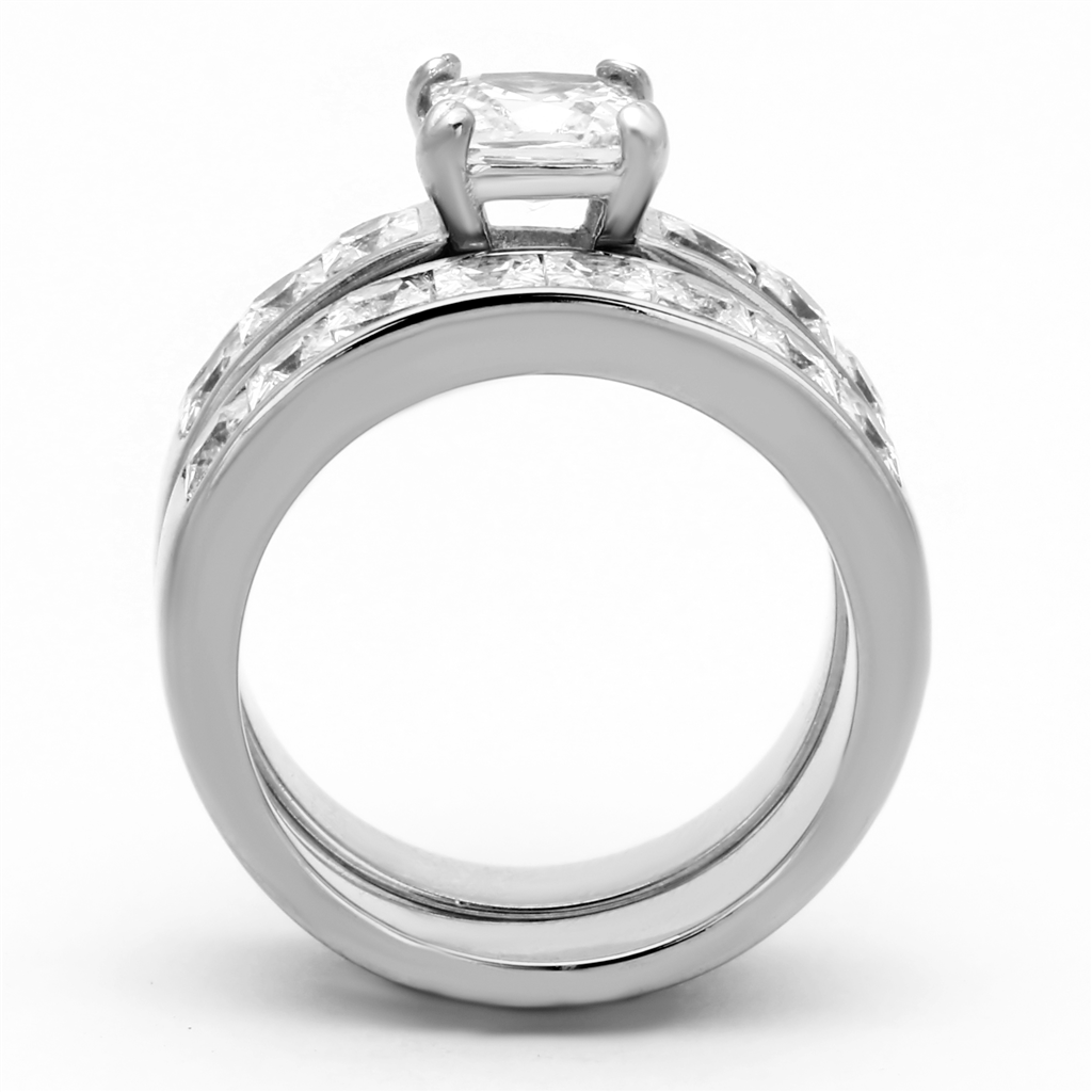 Women's Stainless Steel 316 Princess Cut 3.75 Carat Zirconia Wedding Ring Set Image 3