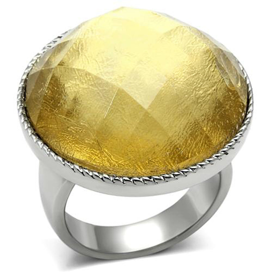 Womens Stainless Steel 316 Round Cut Synthetic Topaz 25Mm Cocktail Ring Image 1