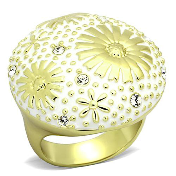 Womens Stainless Steel 316 Crystal Epoxy 14K Gold Plated Dome Cocktail Ring Image 1