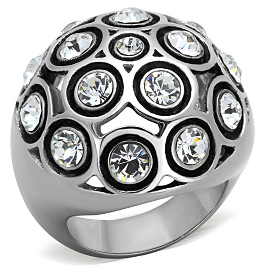 Womens Stainless Steel 316 3.78 Carat Crystal Dome Cocktail Fashion Ring Image 1