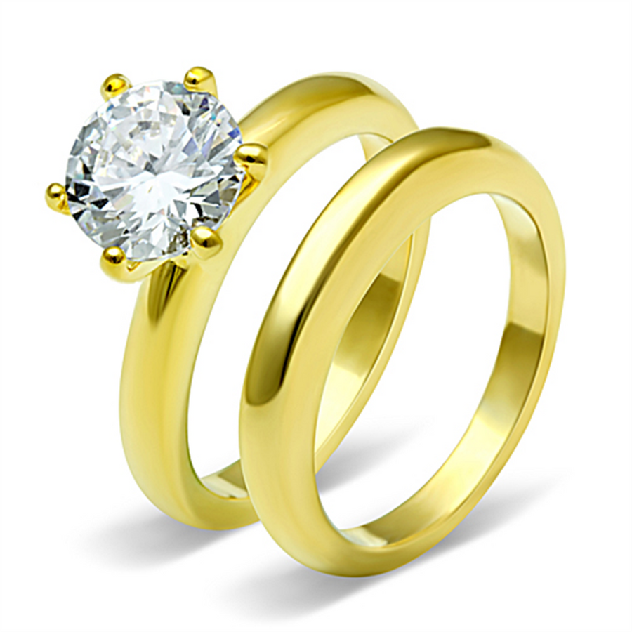 Women's Stainless Steel 316 2.05 Carat Zirconia Gold Plated Wedding Ring Set Image 1