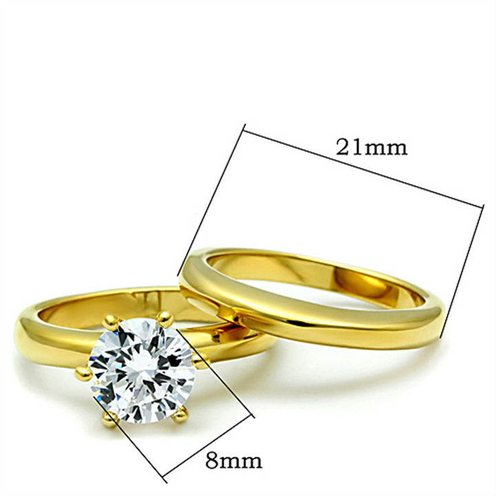 Women's Stainless Steel 316 2.05 Carat Zirconia Gold Plated Wedding Ring Set Image 2