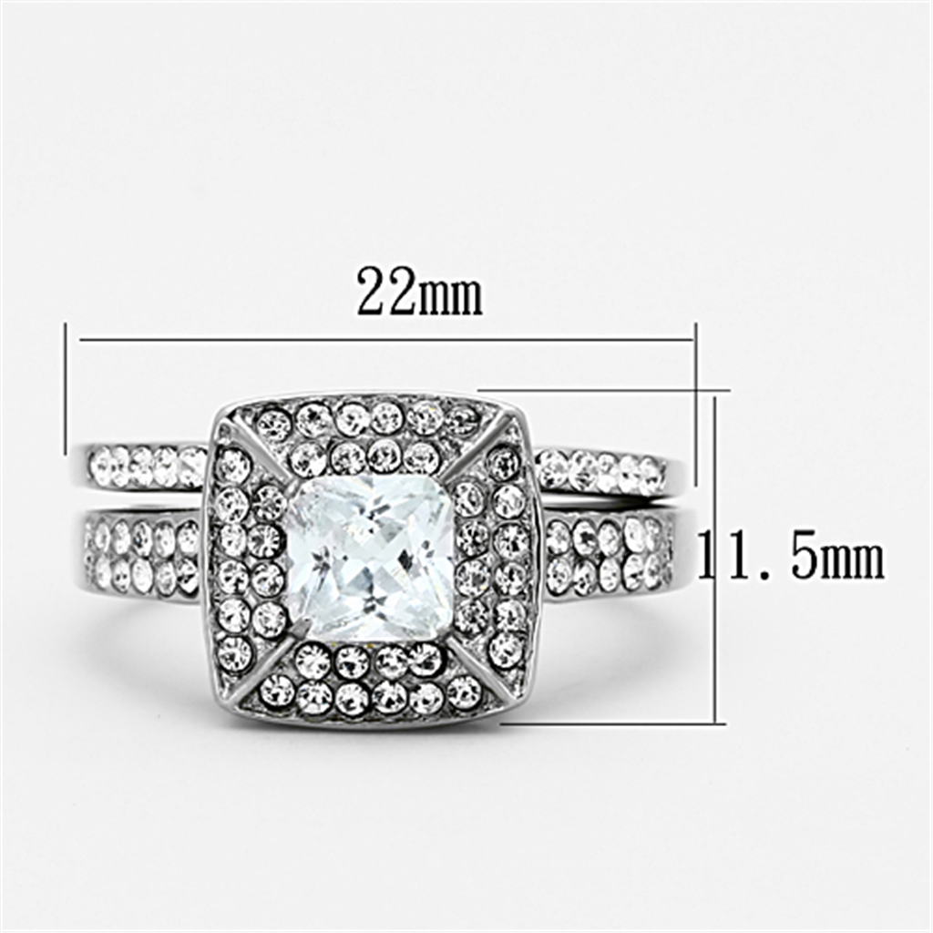 Womens Stainless Steel 316 Princess Cut 2.65 Ct Zirconia Halo Wedding Ring Set Image 2