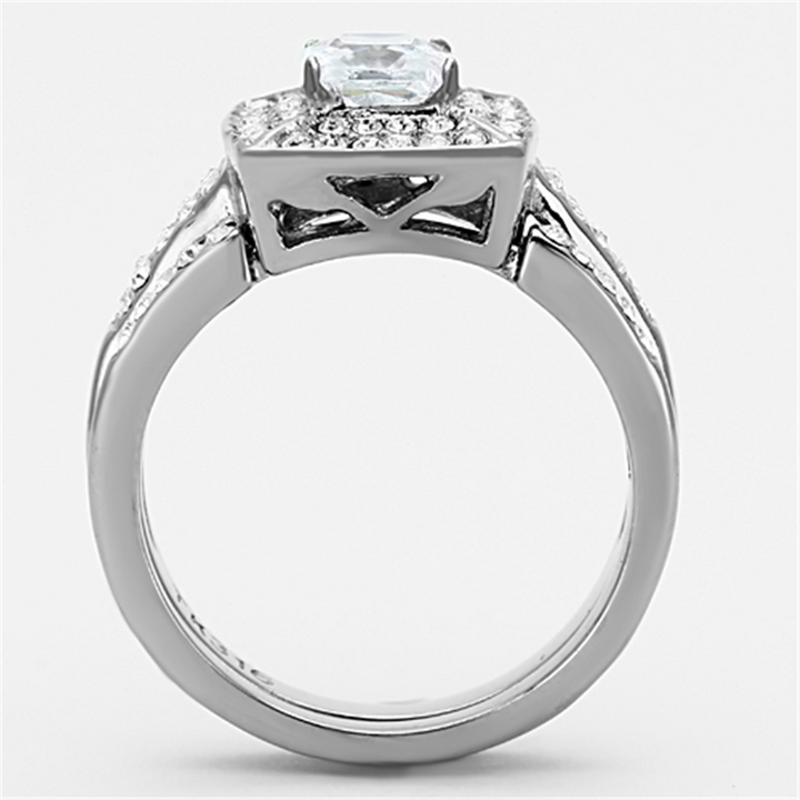 Womens Stainless Steel 316 Princess Cut 2.65 Ct Zirconia Halo Wedding Ring Set Image 3