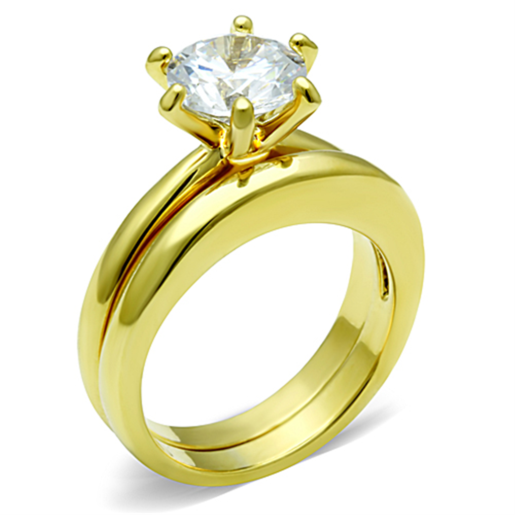Women's Stainless Steel 316 2.05 Carat Zirconia Gold Plated Wedding Ring Set Image 4