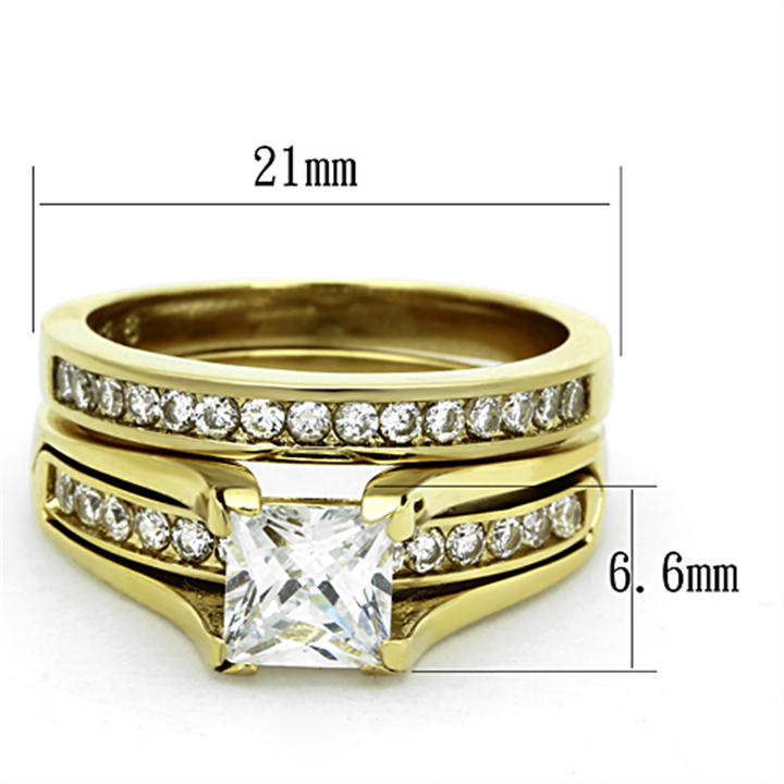 Womens Stainless Steel 316 1.38 Carat Zirconia Gold Plated Weddding Ring Set Image 3