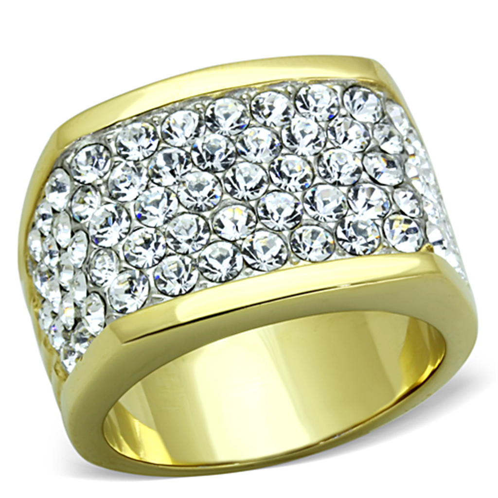 Womens Stainless Steel 316 14K Gold Plated Crystal Cocktail Fashion Ring Image 1
