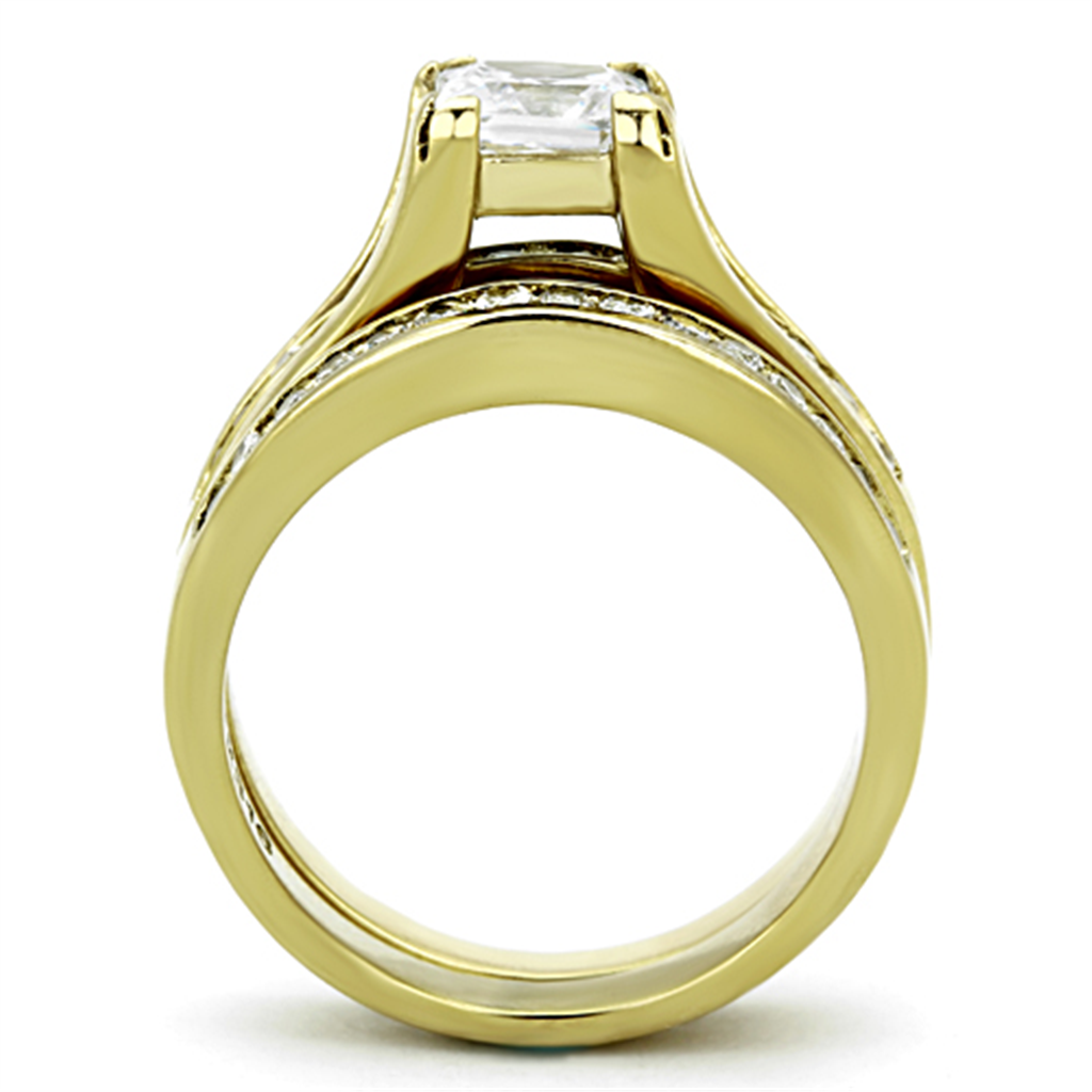 Womens Stainless Steel 316 1.38 Carat Zirconia Gold Plated Weddding Ring Set Image 4