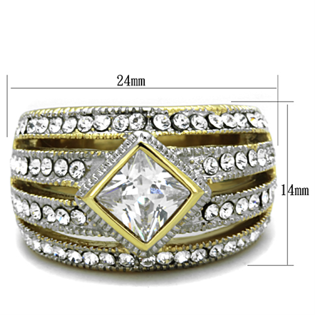 Womens Stainless Steel 316 Cushion Cut 1.5Ct Zirconia Two Toned Cocktail Ring Image 2