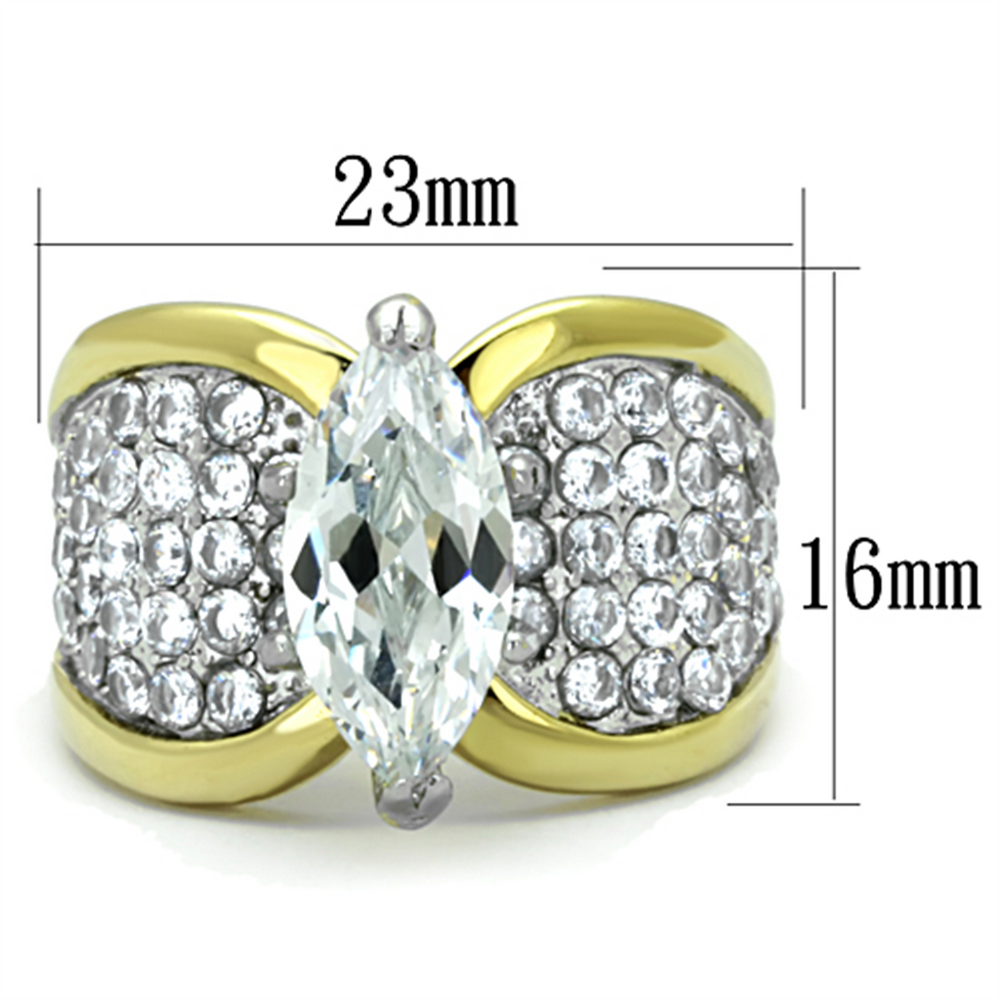 Women's Stainless Steel 316 Marquise 4.28Ct Zirconia Two Toned Engagement Ring Image 2