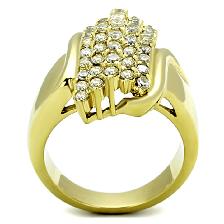 Womens Stainless Steel 316 Round Cut 1 Ct Zirconia Gold Plated Cocktail Ring Image 3