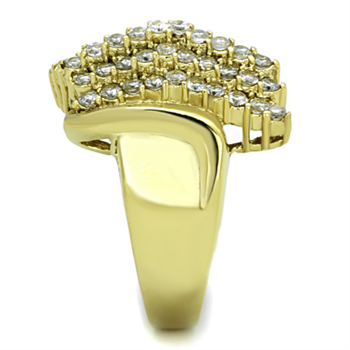 Womens Stainless Steel 316 Round Cut 1 Ct Zirconia Gold Plated Cocktail Ring Image 4