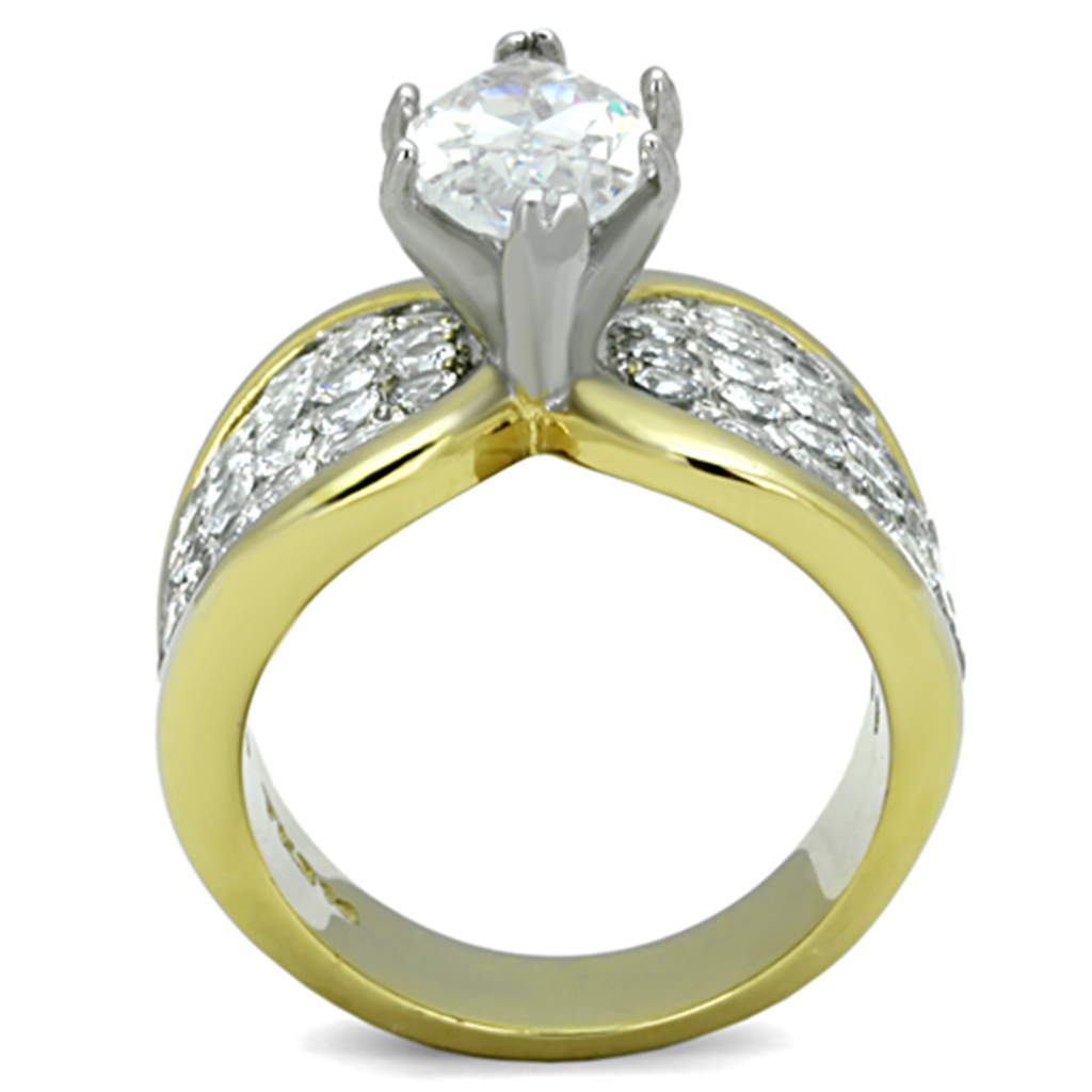 Women's Stainless Steel 316 Marquise 4.28Ct Zirconia Two Toned Engagement Ring Image 3