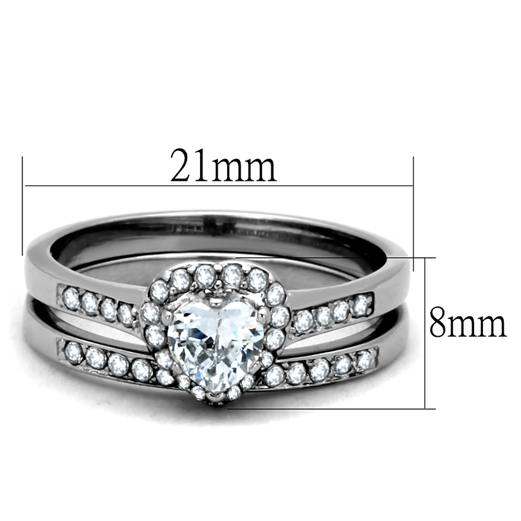 Women's Stainless Steel 316 Heart Cut .6 Carat Cubic Zirconia Wedding Ring Set Image 2