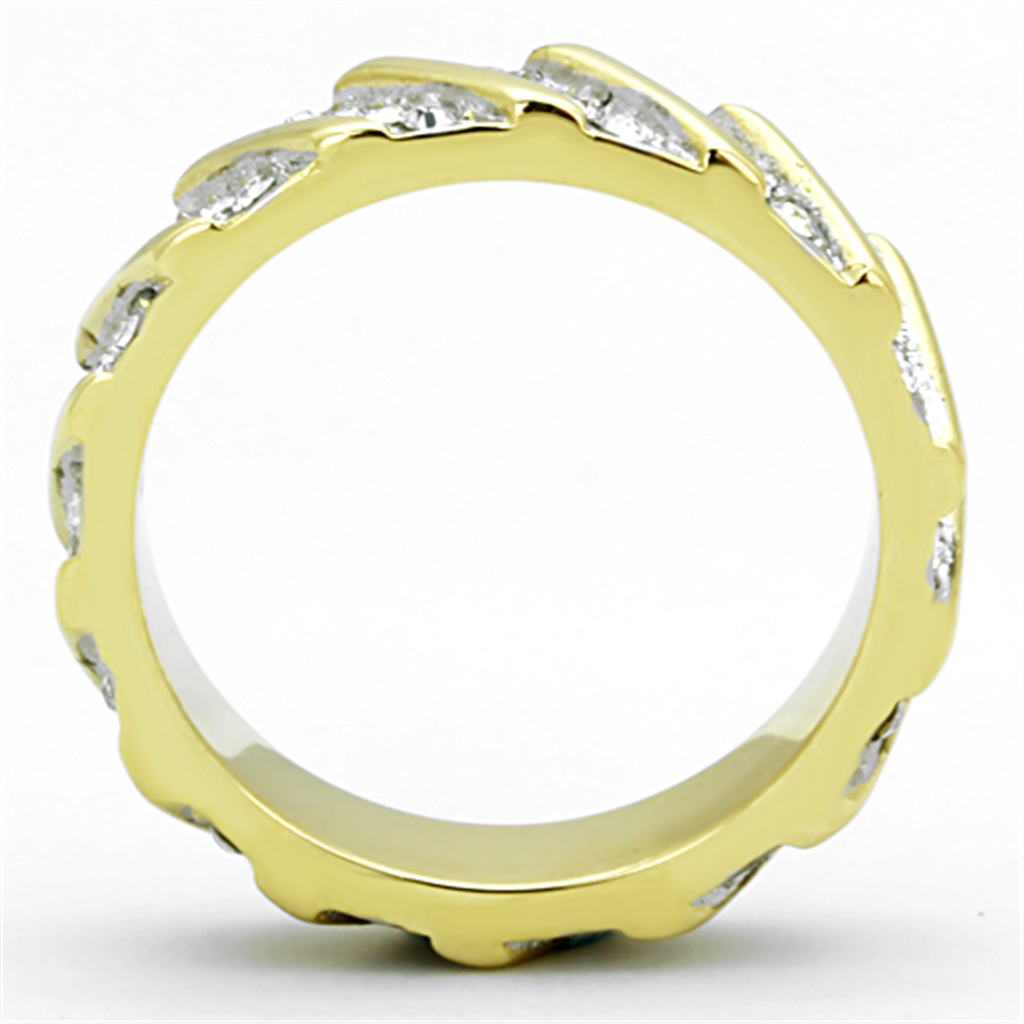 Women's Stainless Steel 316 Crystal Two Toned Ion Plated Wedding Band Ring Image 3