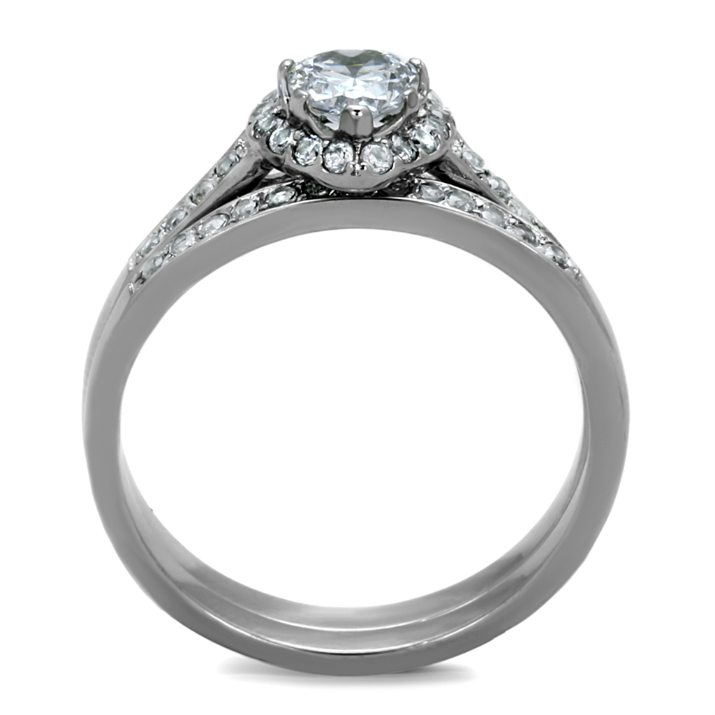 Women's Stainless Steel 316 Heart Cut .6 Carat Cubic Zirconia Wedding Ring Set Image 3