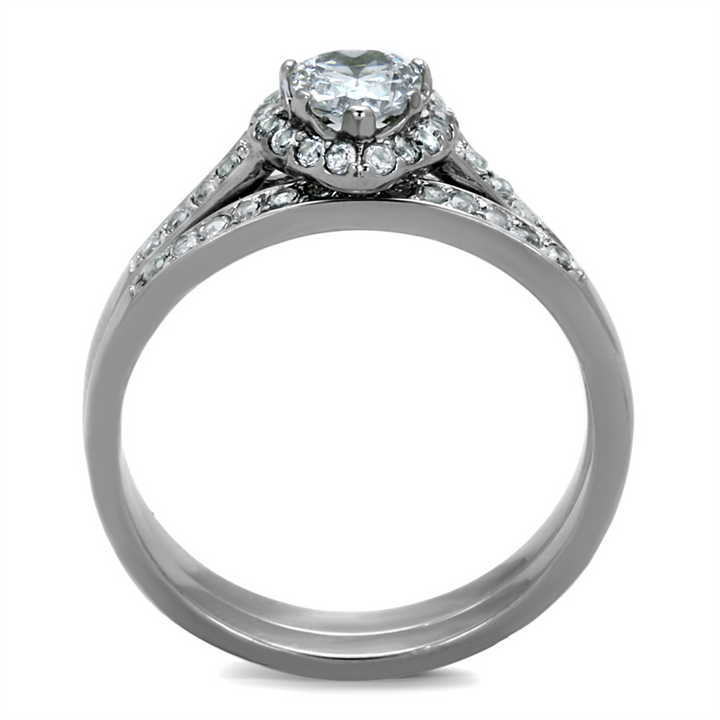 Womens Stainless Steel 316 Heart Cut .6 Carat Cubic Zirconia Wedding Ring Set Image 3