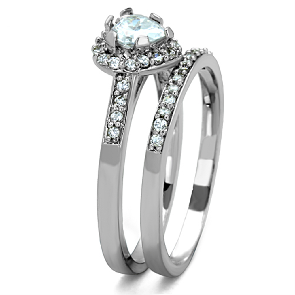 Women's Stainless Steel 316 Heart Cut .6 Carat Cubic Zirconia Wedding Ring Set Image 4
