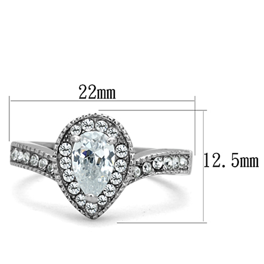 Womens Stainless Steel 316 Pear Cut 1.08 Carat Zirconia Halo Engagement Ring Image 2