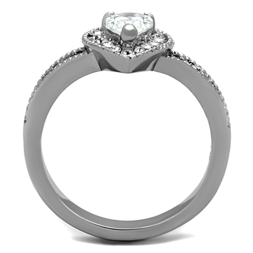 Womens Stainless Steel 316 Pear Cut 1.08 Carat Zirconia Halo Engagement Ring Image 3