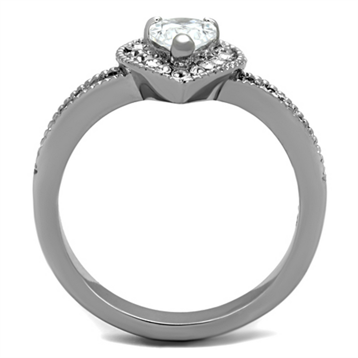Womens Stainless Steel 316 Pear Cut 1.08 Carat Zirconia Halo Engagement Ring Image 3