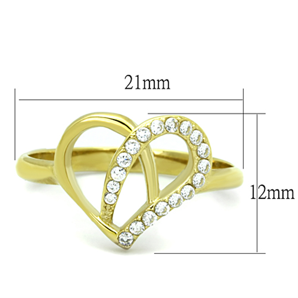 Women's Stainless Steel 316 14K Gold Plated Zirconia Heart Shaped Fashion Ring Image 2