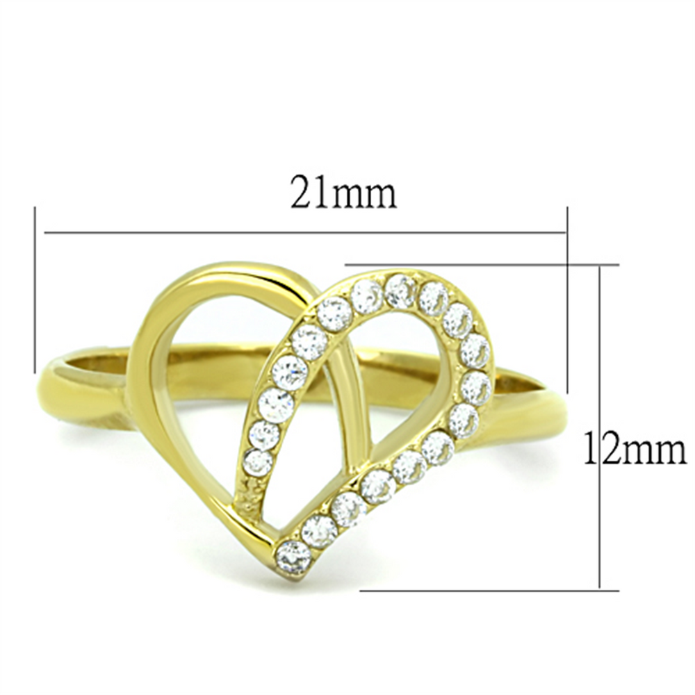 Womens Stainless Steel 316 14K Gold Plated Zirconia Heart Shaped Fashion Ring Image 2