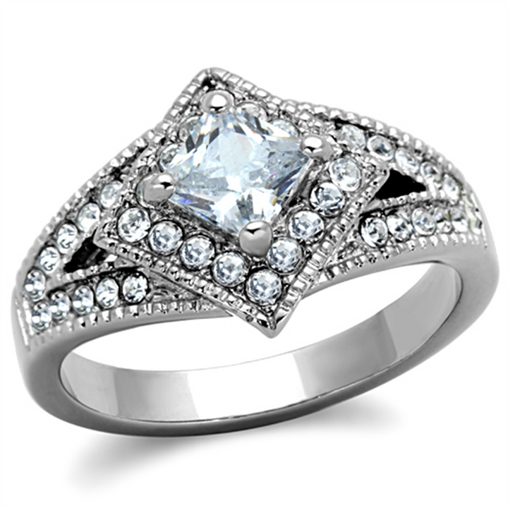 Women's Stainless Steel 316 Cushion Cut 1 Carat Cubic Zirconia Engagement Ring Image 1