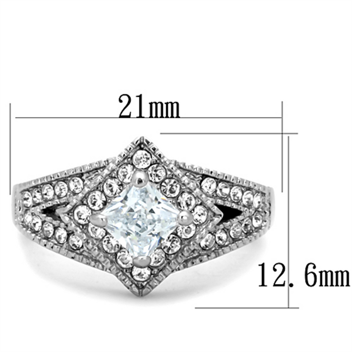 Women's Stainless Steel 316 Cushion Cut 1 Carat Cubic Zirconia Engagement Ring Image 2