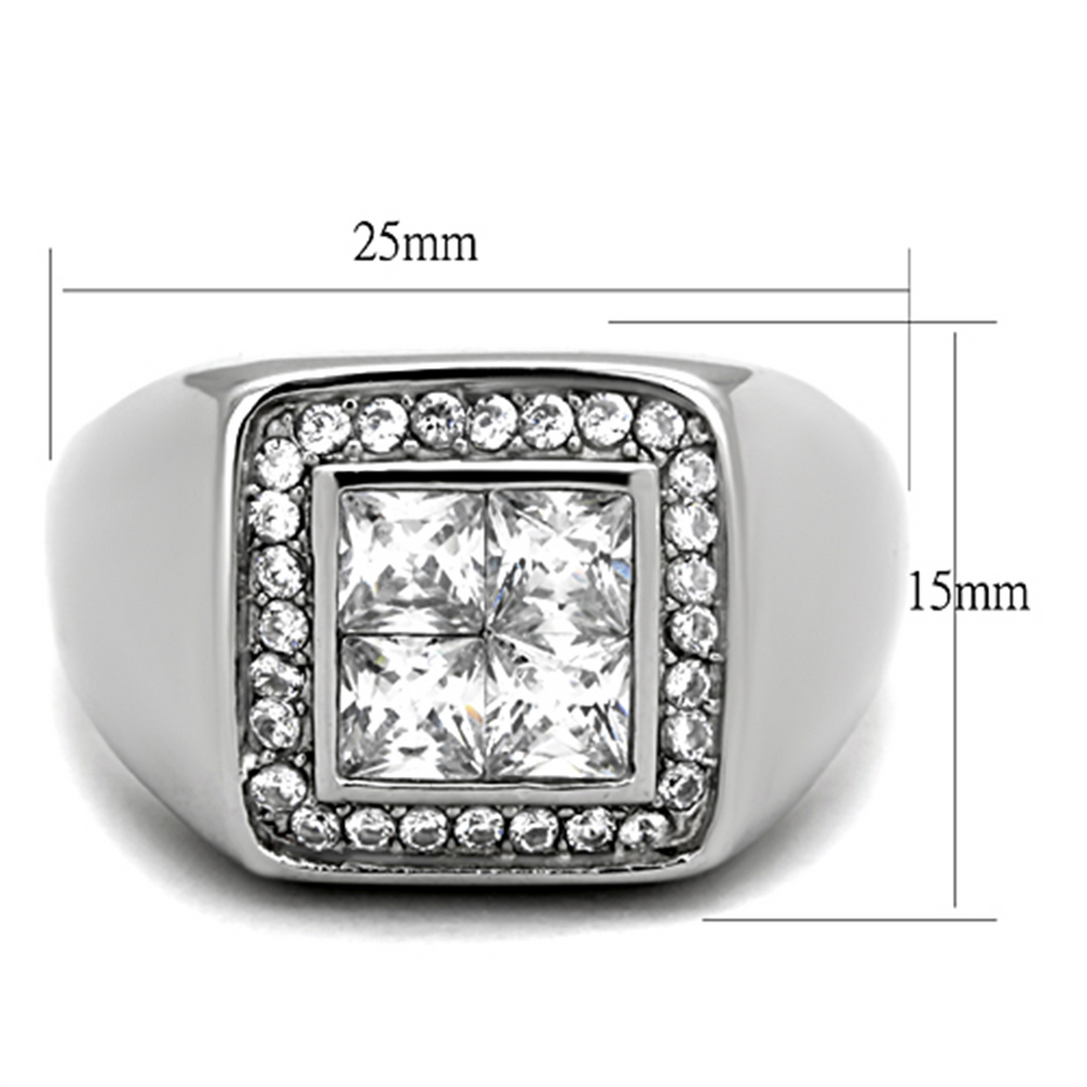 Mens Stainless Steel 316 Cubic Zironia Cushion Cut Flush Setting Mens Ring Image 2