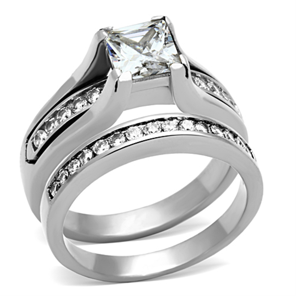 Women's Stainless Steel 316 Princess Cut 1.3 Carat Zirconia Wedding Ring Set Image 1