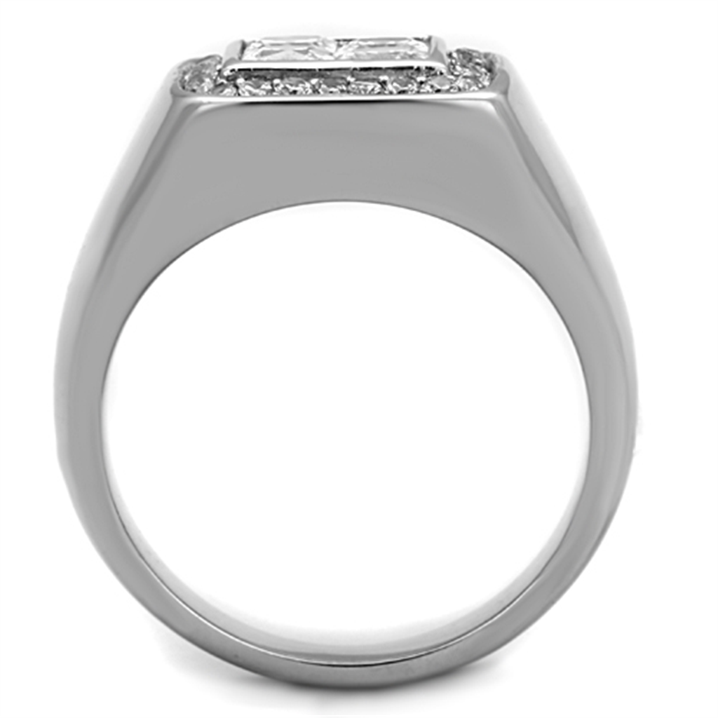 Mens Stainless Steel 316 Cubic Zironia Cushion Cut Flush Setting Mens Ring Image 3